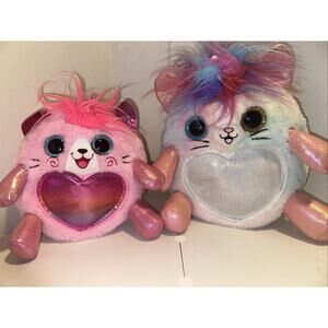 Lot Of 2 10” And 12” Wing Heart Shaped Pink Rainbow Cat Plush Zuru Rainbocorns